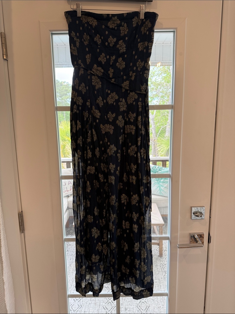 Anthropologie Strapless Wide Leg Boho Jumpsuit Navy Floral Resort Romper - Picture 7 of 8